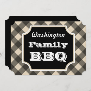 Black Gingham Family Summer BBQ Picnic Invitations