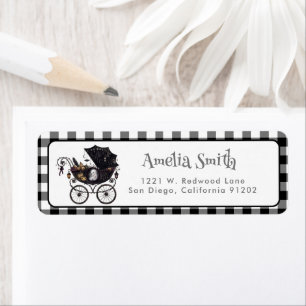 Black gingham Haloween baby shower Return Addres