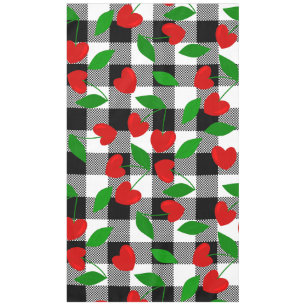 black gingham Heart Shape Cherry rockabilly Tablecloth