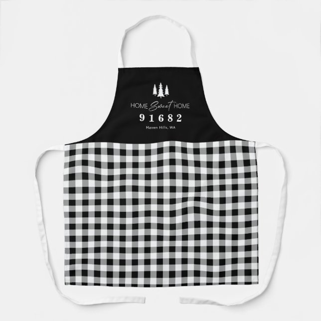 Black Gingham Home Sweet Home Custom Zip Code  Apron (Front)