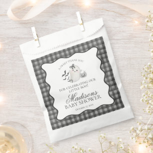 Black Gingham Little Boo Ghost Baby Shower Dessert Favour Bags