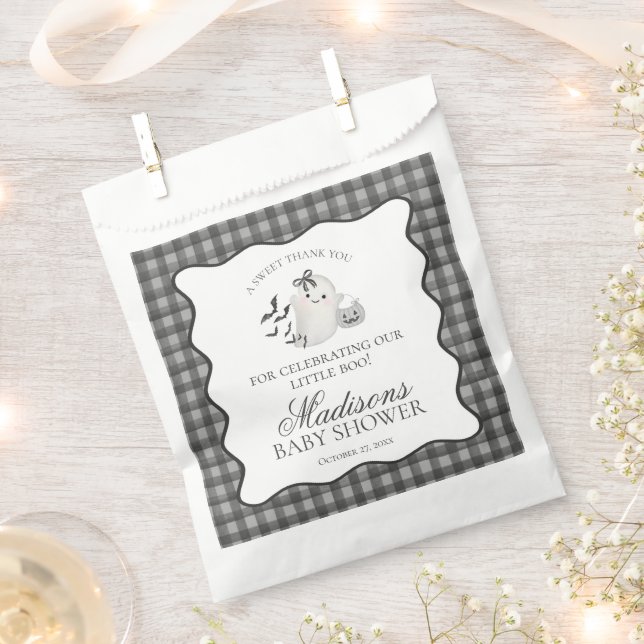 Black Gingham Little Boo Ghost Baby Shower Dessert Favour Bags (Clipped)