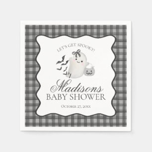 Black Gingham Little Boo Ghost Baby Shower Dessert Napkin