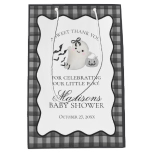 Black Gingham Little Boo Ghost Baby Shower Favours Medium Gift Bag