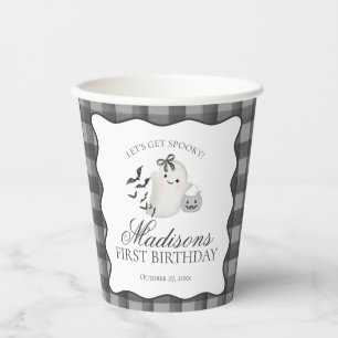 Black Gingham Little Boo Ghost Birthday Coffee Paper Cups