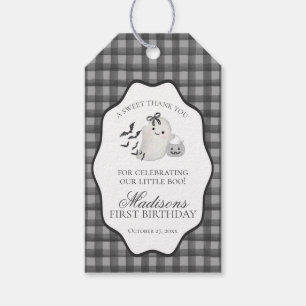 Black Gingham Little Boo Ghost Birthday Favors Gift Tags