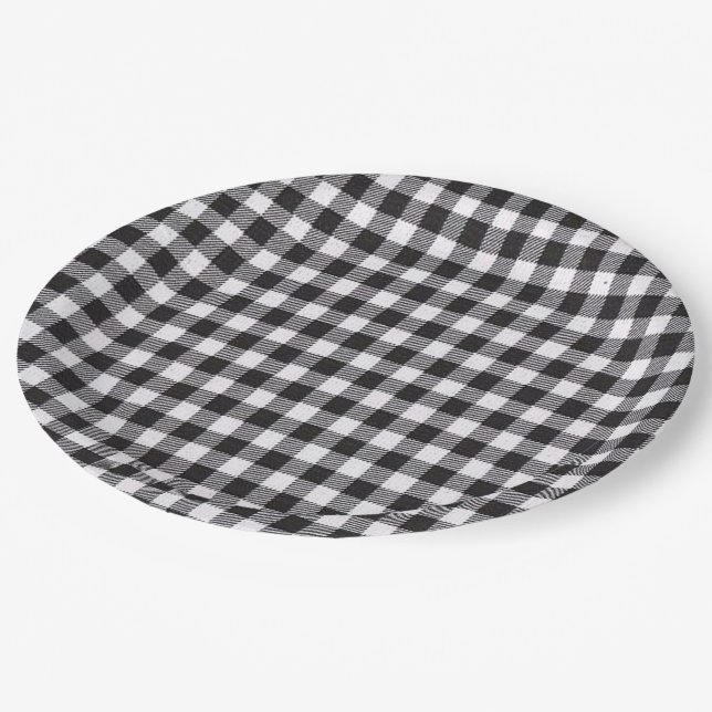 Black Gingham Paper Plate (Angled)