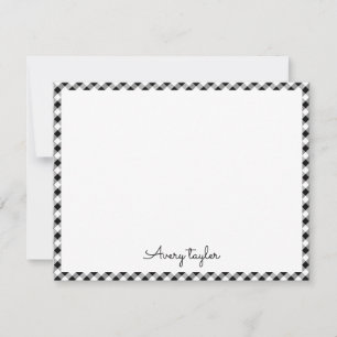 Black gingham pattern personalised Stationery Card