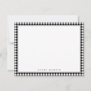 Black gingham pattern personalised Stationery Card