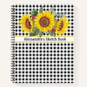 Black Gingham Sunflower CreateYourOwn Phrase Notebook