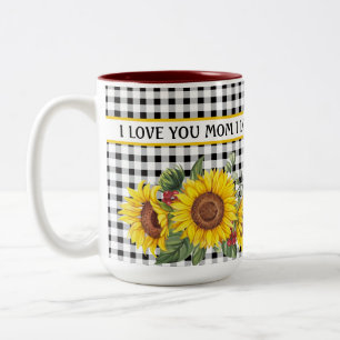 Black Gingham Sunflowers Create Your Own Phrase Two-Tone Coffee Mug