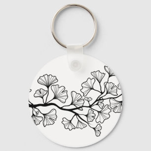 black ginkgo tree with leaves key ring