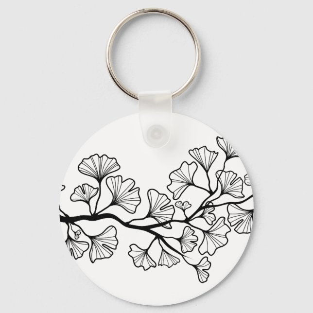 black ginkgo tree with leaves key ring (Front)