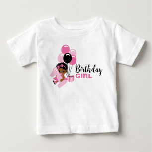 Black Girl 1st Birthday Tshirt with Balloons