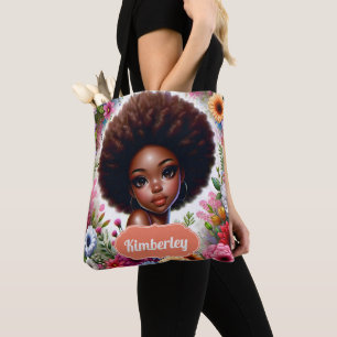 Black girl African American with Afro Tote Bag