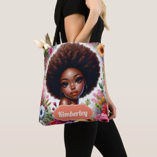 Black girl African American with Afro Tote Bag