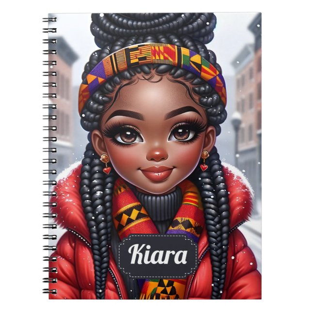 Black girl African American with Braids Notebook (Front)