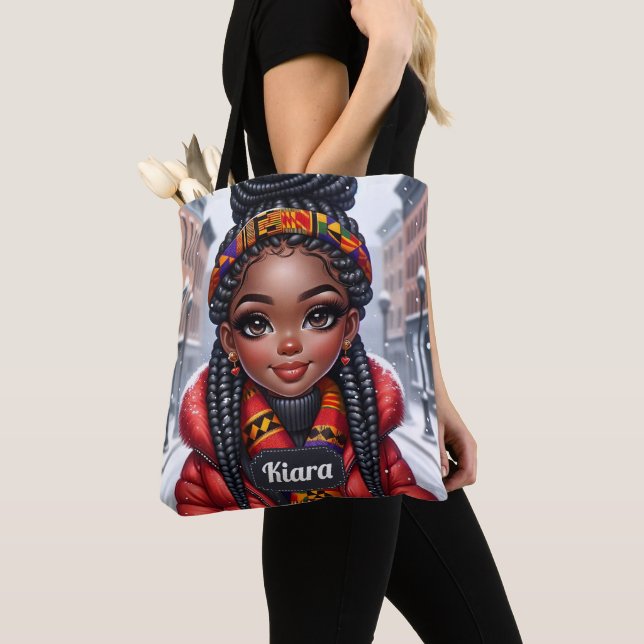 Black girl African American with Braids Tote Bag (Close Up)