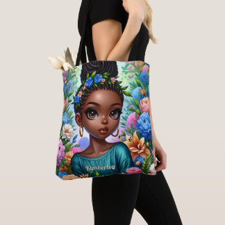 Black girl African American with Braids Tote Bag