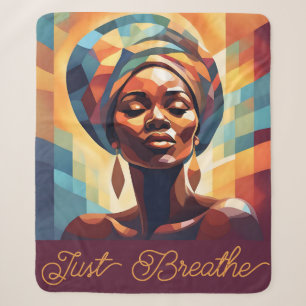 Black Girl African American Woman "Just Breathe" Sherpa Blanket