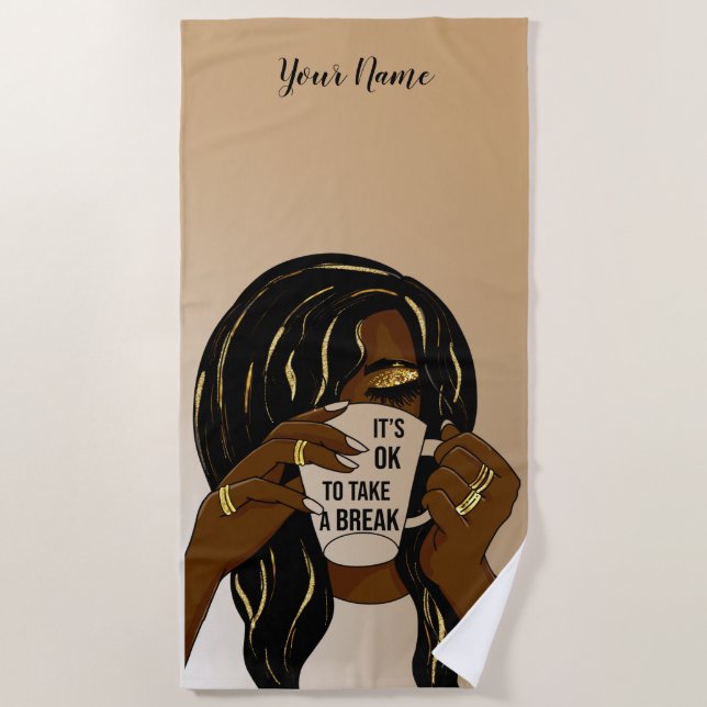 Black Girl Afro American Woman InspirationalQuote  Beach Towel (Front)