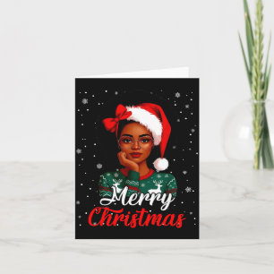 Black Girl Afro Santa Hat Merry Christmas African Card