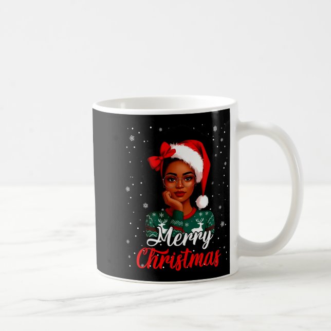 Black Girl Afro Santa Hat Merry Christmas African  Coffee Mug (Right)