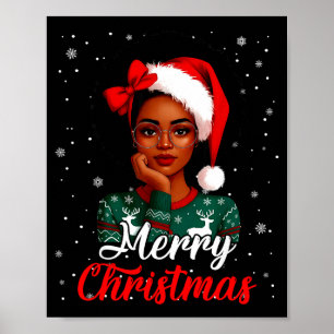 Black Girl Afro Santa Hat Merry Christmas African  Poster