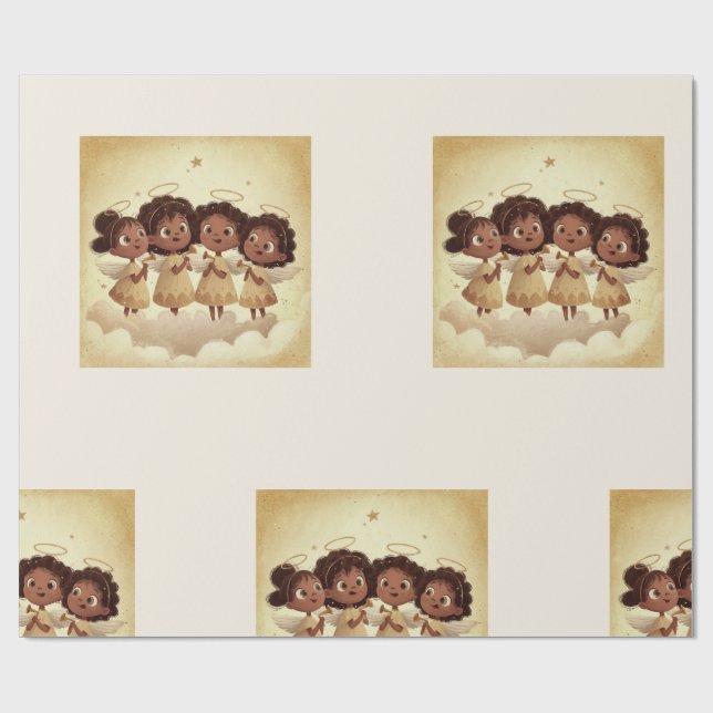 Black Girl Angel Christmas Choir Wrapping Paper 1 (Flat)