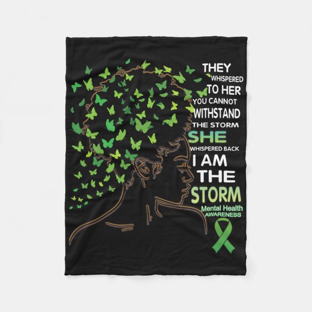 Black Girl Awareness Mental Health Warrior  Fleece Blanket (Front)