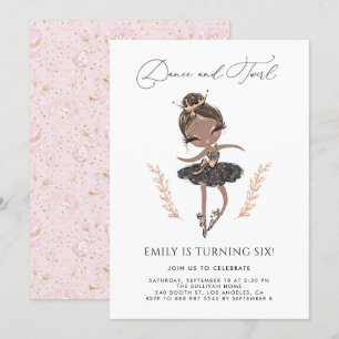 Black Girl Ballerina in Black Dress Birthday Invitation