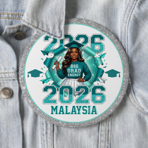 Black Girl Big Grad Energy Teal 2026 6 Cm Round Badge