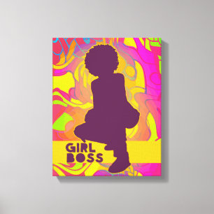Black Girl Boss With Afro Groovy Neon Psychedelic  Canvas Print