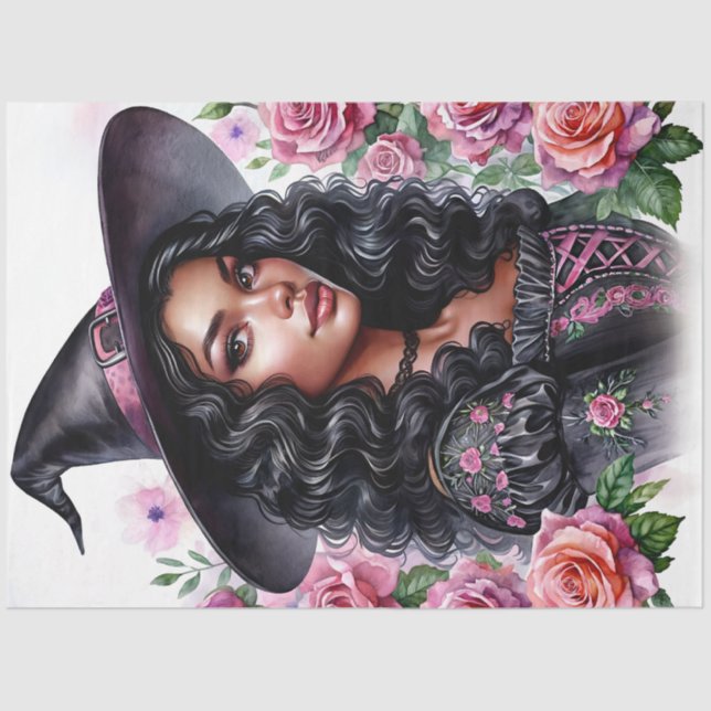Black Girl Bubblegum Witch Pink-o-ween  Tissue Paper (Front)