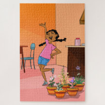 Black Girl Celebrating Cartoon Jigsaw Puzzle