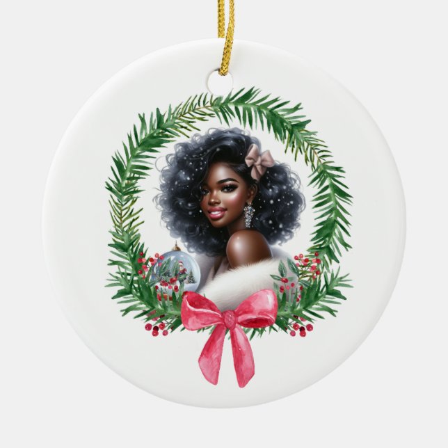 Black Girl Christmas Ornament (Front)