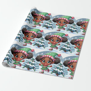 Black Girl Christmas Wrapping Paper - Snow Elf