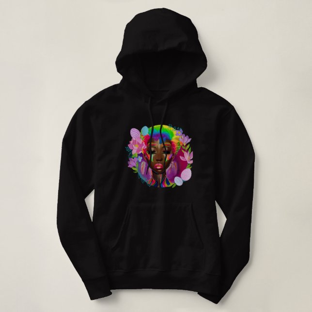 Black Girl Easter Magic Brown Skin Girls Spring Ea Hoodie (Design Front)