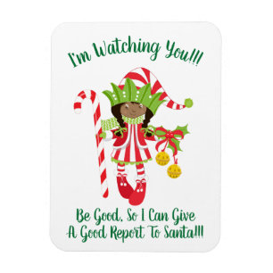 Black Girl Elf Christmas Fridge Magnet