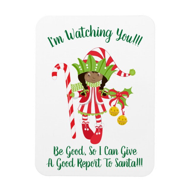 Black Girl Elf Christmas Fridge Magnet (Vertical)