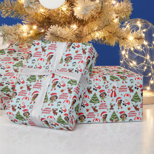 Black Girl Elf Christmas Personalised Wrapping Paper