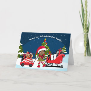 Black Girl Elf Folded Holiday Card
