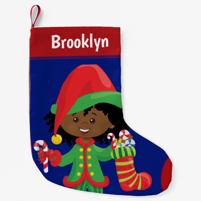 Black Girl Elf Small Christmas Stocking (Front)