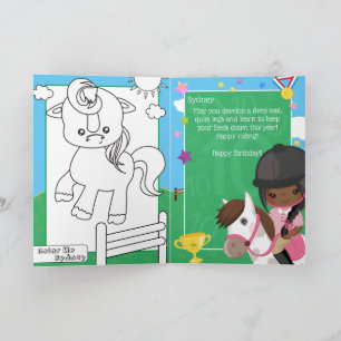 Black Girl Equestrian Colouring Page Happy Birthda Card