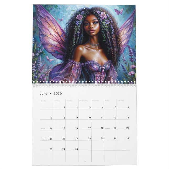 Black Girl Fairy Artwork Calendar (Jun 2026)