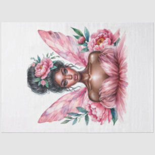 Black Girl Fairy Pink Peonies Watercolor Tissue Paper