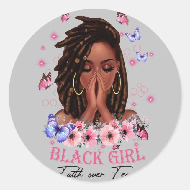 Black Girl Faith Over Fear Classic Round Sticker (Front)