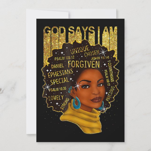 Black Girl God Says I Am Black Melanin History Mon Invitation (Front)