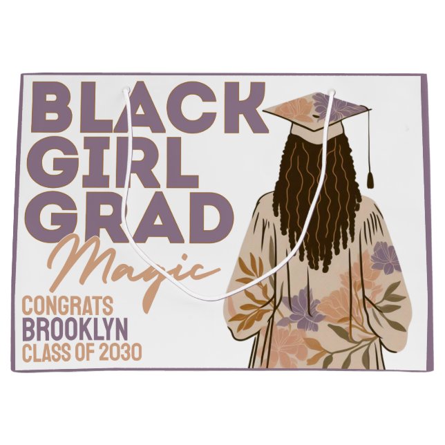 Black Girl Grad Magic Floral Boho Graduation Large Gift Bag (Front)