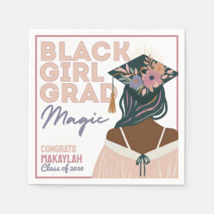 Black Girl Grad Magic Floral Boho Graduation Party Napkin